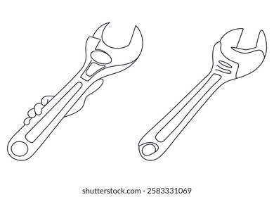 One Line Wrench Drawing – Tool Repair Illustration