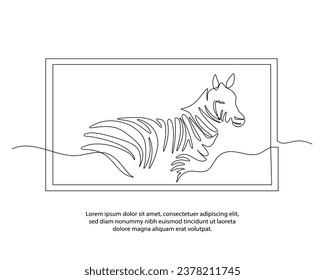 One line of zebra poster drawing with a beautiful frame. Abstract minimal continuous line wall decor.
