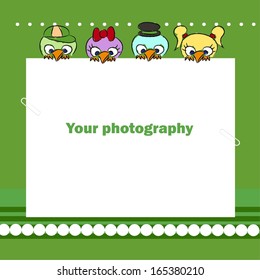 One list of scrapbook - with four funny birds (vector)