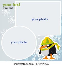 One list of scrapbook - ill penguin, two photos (vector)