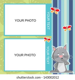 One list of scrapbook - two photos and tired kitty (vector)