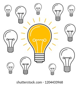 One lit bulb among unlit bulbs , New idea business illustration vector