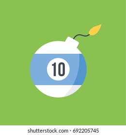 one logo number ten blue & white snooker ball cartoon. billiard ball vector isolated. pool sport business icon or symbol flat design style like a round cannon bomb & fuse. exploding & explosion 
