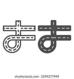 One loop road tracks line and solid icon, making road concept. Vector graphics. Road construction project plan sign on white background, outline style icon for mobile or web design