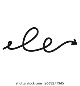 One loop wavy line to the right, hand drawn twisty arrow