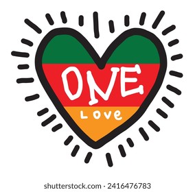 ONE LOVE with hand-drawn heart, Marker drawing, Icon, Simple and Bold symbol, graffiti, doodle