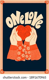 One love hand-drawn lettering typography. Quote about love for Valentines day and wedding. Text for social media, print, t-shirt, card, poster, gift, landing page, web design elements.
