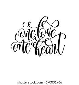 one love one heart black and white hand lettering script to wedding holiday invitation, celebration marriage phrase to greeting card, poster, quote design, calligraphy vector illustration