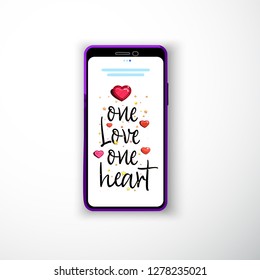 One love one heart. Smartphone flat style as a template for social networks and stories