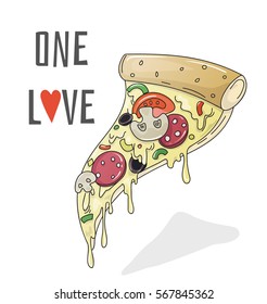 One love pizza, cartoon vector illustration