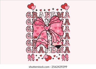 One Loved Grandma Valentine Pencil Coquette Bow EPS T-shirt Design