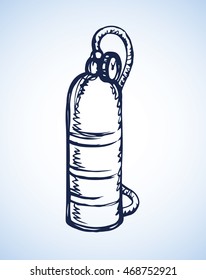 One lpg air o2 canister bar for deep load isolated on white background. Freehand outline ink hand drawn picture sign sketch in retro doodle graphic style pen on paper. Closeup view with space for text