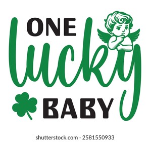 One Lucky Baby - Happy St. Patrick typography T-shirt vector, Saint Patrick's Day gnome Illustration Design, lucky shamrock Clipart