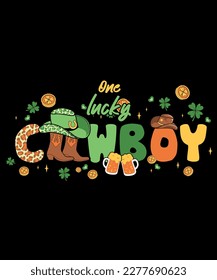 One lucky cowboy patricks day t-shirt design