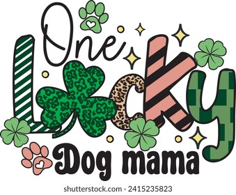One lucky dog mama St. Patrick's Day Dog Mom Leopard T shirt Design svg