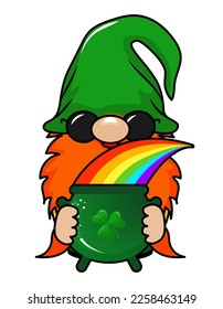 One Lucky Gnome - funny St Patrick's Day design for poster, t-shirt, card, invitation, sticker, banner, gift. Irish leprechaun shenanigans lucky charm clover funny quote.