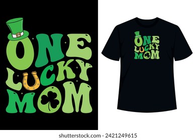 One Lucky Mama Funny St Patricks Day Mother's Day Design. Cute novelty design showing green lucky shamrock leaf or clover for mom, mommy, mama, grandma, grandmom grandmother or mother on Mothers Day