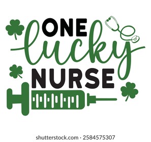 One Lucky Nurse - Happy St. Patrick typography T-shirt vector, Saint Patrick's Day gnome Illustration Design, lucky shamrock Clipart