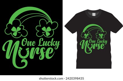 Una afortunada enfermera de diseño de camisetas vectoriales del Día de St Patrik. Feliz diseño de camisetas del Día de San Patricio. Diseño de camisetas del Día de San Patricio listas para imprimir, camisetas, prendas de vestir, afiche, pancarta, taza, regalo