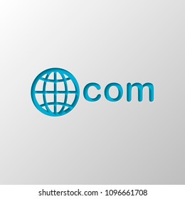 one of main domains, globe and com. Paper design. Cutted symbol with shadow