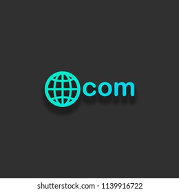 one of main domains, globe and com. Colorful logo concept with soft shadow on dark background. Icon color of azure ocean