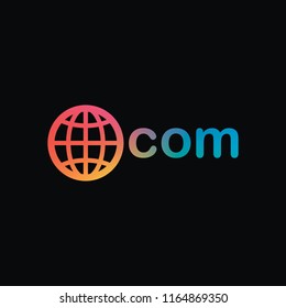 one of main domains, globe and com. Rainbow color and dark background