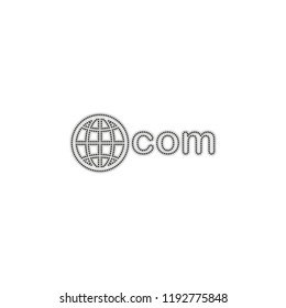 one of main domains, globe and com. Dotted outline silhouette with shadow on white background