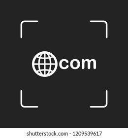 one of main domains, globe and com. White object in camera autofocus on dark background