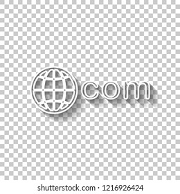 one of main domains, globe and com. White outline sign with shadow on transparent background