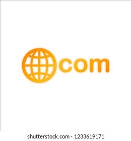 one of main domains, globe and com. Orange sign with low light on white background