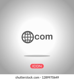one of main domains, globe and com. Icon under spotlight. Gray background