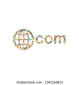 one of main domains, globe and com. Colored mosaic with polygons