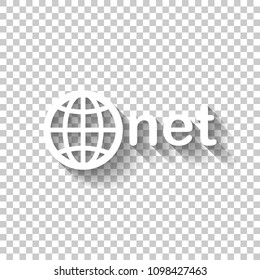one of main domains, globe and net. White icon with shadow on transparent background