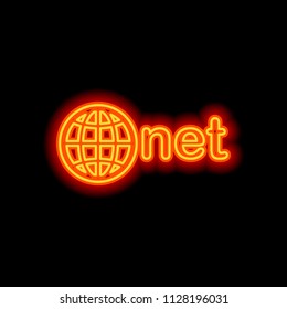one of main domains, globe and net. Orange neon style on black background. Light icon