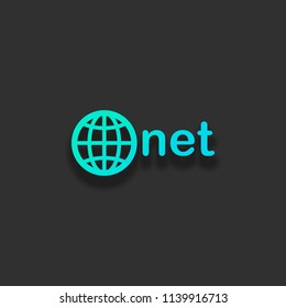 one of main domains, globe and net. Colorful logo concept with soft shadow on dark background. Icon color of azure ocean