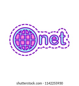 one of main domains, globe and net. Colored sketch with dotted border on white background