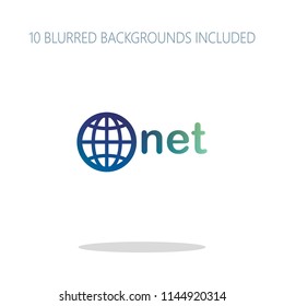 one of main domains, globe and net. Colorful logo concept with simple shadow on white. 10 different blurred backgrounds included