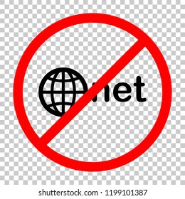 one of main domains, globe and net. Not allowed, black object in red warning sign with transparent background