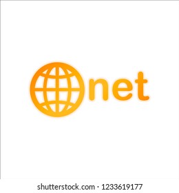 one of main domains, globe and net. Orange sign with low light on white background