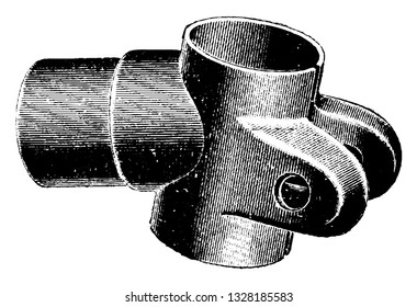 It is one of the major component to which the handle bar is attached. The main vertical rod is inserted to it and tightened. It acts as the axle, vintage illustration. Bicycle Accessories - 1900