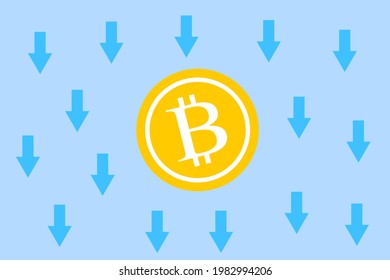 One of the major virtual currencies. Bitcoin price drop. Vector illustration.