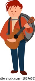 One Man Band, Illustration, Vector On White Background