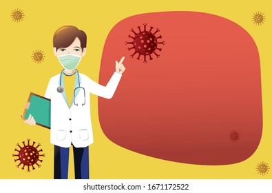 one man doctor wear medical mask , People who are in anxiety and fear because of the corona virus. Wuhan corona virus illustration. Wuhan pneumonia illustration.