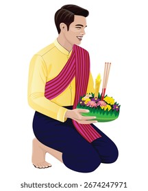 Un hombre con diseño de Vector de Kathongs de flores