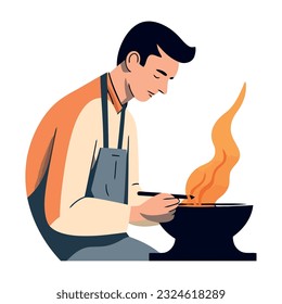 One man holding a flame, cooking success icon isolated