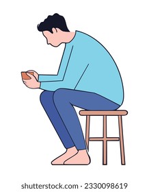 One man holding mobile phone over white