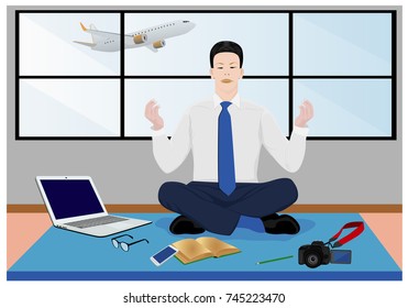 one man meditating before work vector design