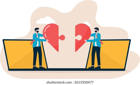 One man and one man, mobile phone, love puzzle.

