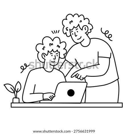 one man pointing at screen explaining content to his partner at home