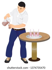 one man pour coffee to glass vector design